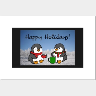 Christmas Penguins Enjoying Hot Cocoa with Christmas Tree Card Posters and Art